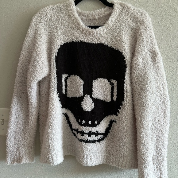 skeleton fuzzy black and white sweater size small - Picture 2 of 6